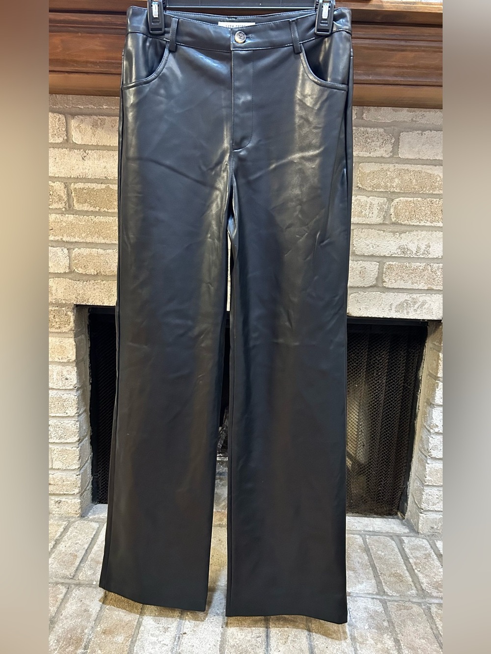 12th Tribe Black Faux Leather Straight Leg Pants EUC